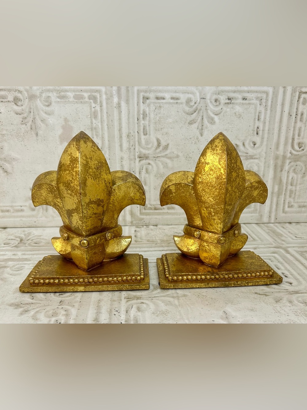 Vintage Gold Tone Fleur de Lis Bookends French CBK Ltd 1995